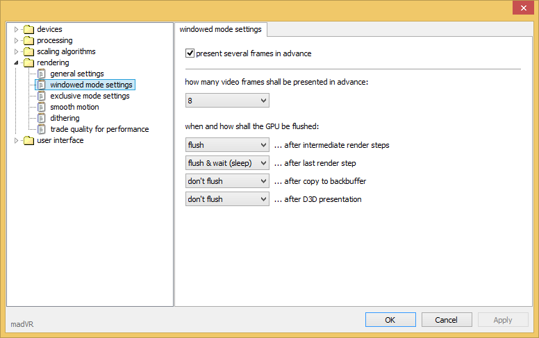 madVR windowed mode settings